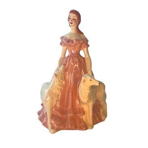 Brayton 1943 Lagua Victorian Lady Planter Vase Russian Wolfhound Borzoi Dogs